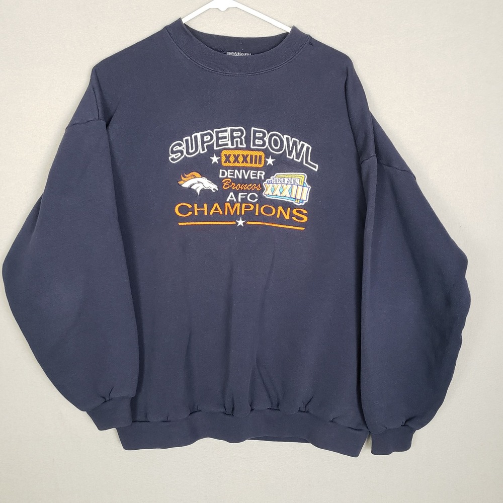 Vintage Denver Broncos Super Bowl XXXIII Crewneck Sweatshirt Blue AFC Champs XL